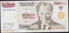 7.Emisyon 5.000.000 Lira C06 273170 Çok Temiz+