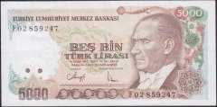 7.Emisyon 3.Tertip 5000 Lira F02 859247 Çok Temiz +
