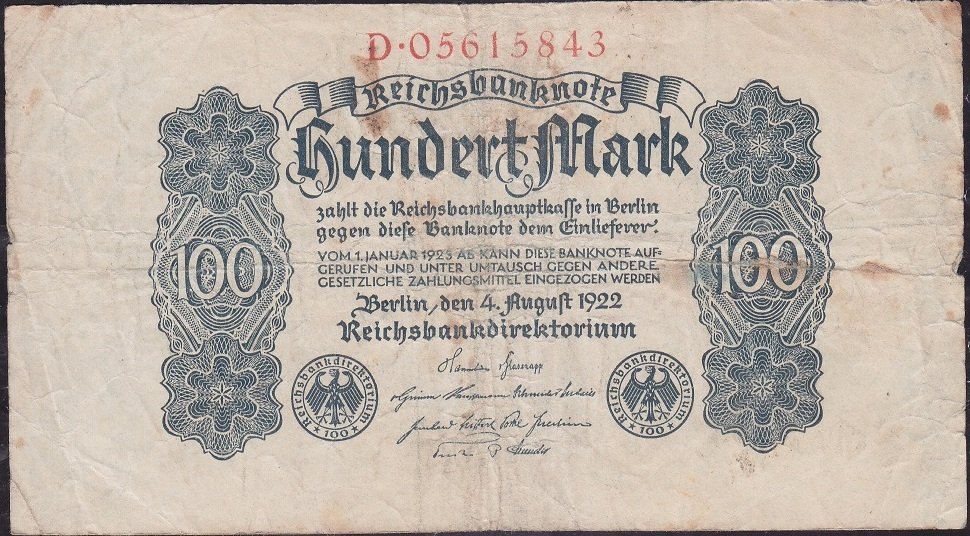 Almanya 100 Mark 1922 Çok Temiz