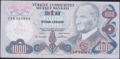 6.Emisyon 1.Tertip 1000 Lira C16 392843 Çilaltı ( Kabartmalar zayıf )