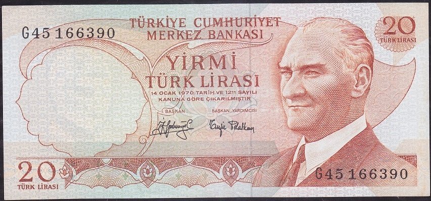 6.Emisyon 3.Tertip 20 Lira G45 166390 Çok Çok Temiz +
