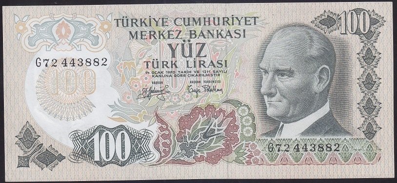 6.EMİSYON 2.TERTİP 100 LİRA G72 443882 ÇİLALTI