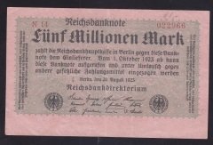 ALMANYA 5 MİLYON MARK 1923 ÇÇT +