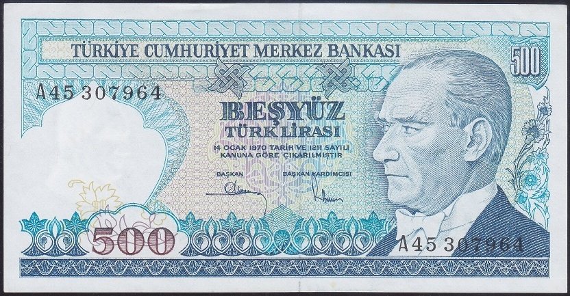 7.Emisyon 1.Tertip 500 Lira A45 307964 Ççt Çilaltı