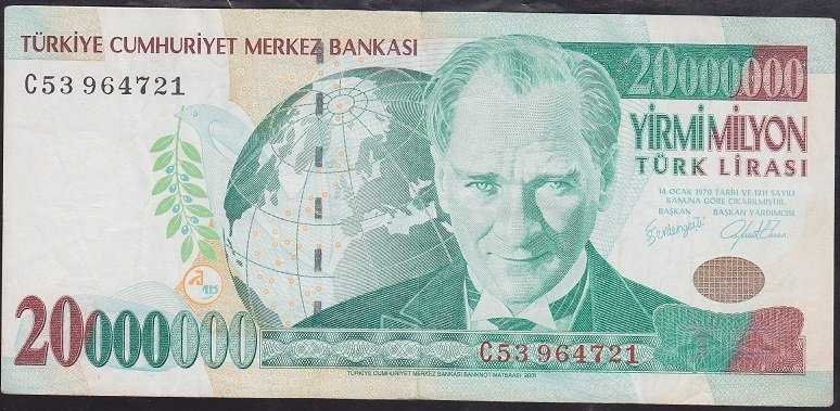 7.EMİSYON 20 000 000 LİRA C53 964721 ÇOK TEMİZ +