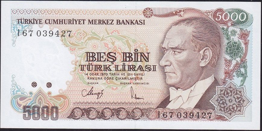 7.Emisyon 4.Tertip 5000 Lira I67 039427 Çil