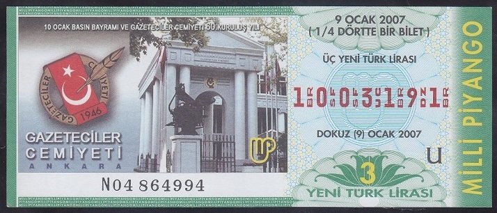 2007 9 OCAK ÇEYREK BİLET U SERİSİ