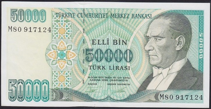 7.EMİSYON 2.TERTİP 50000 LİRA M80 917124 ÇİLALTI ÇİL