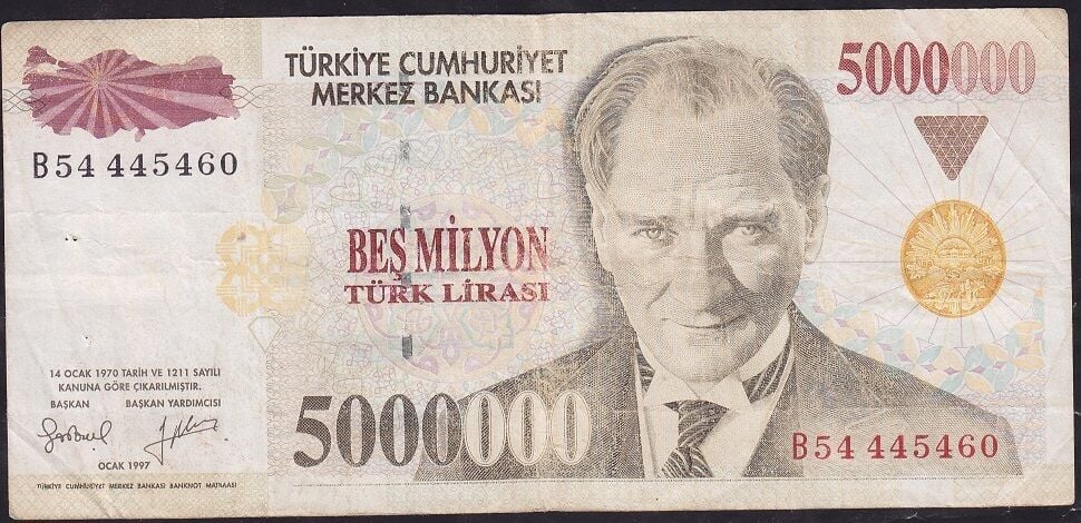 7.Emisyon 5.000.000 Lira B54 445460 Çok Temiz