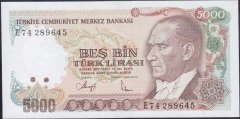 7.Emisyon 3.Tertip 5000 Lira E74 289645 Çilaltı ( bandrol Baskı izi var )