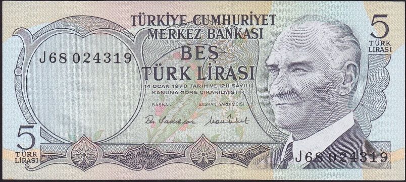 6.Emisyon 2.Tertip 5 Lira J68 024319 Çilaltı Çil