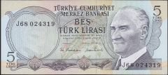 6.Emisyon 2.Tertip 5 Lira J68 024319 Çilaltı Çil