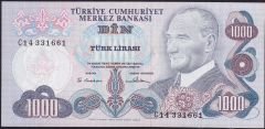 6.Emisyon 1.Tertip 1000 Lira C14 331661 Çilaltı Çil ( Kabartmalar Zayıf )
