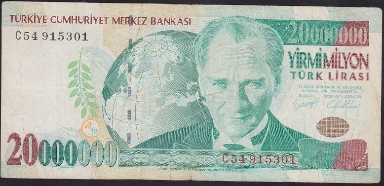 7.EMİSYON 20 000 000 LİRA C54 915301 ÇOK TEMİZ
