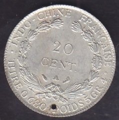 İNDOCHİNA 20 CENT 1921 GÜMÜŞ KAPLAMA