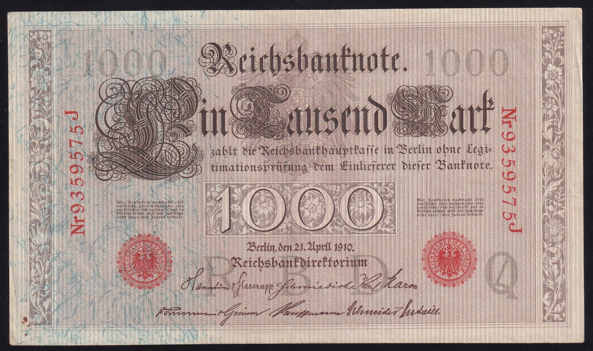 Almanya 1000 Mark 1910 Ççt Çilaltı