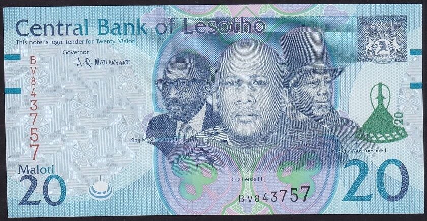 Lesotho 20 Maloti 2021 Çil