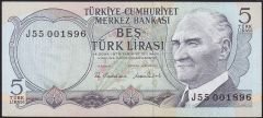 6.Emisyon 2.Tertip 5 Lira J55 001896 Çilaltı