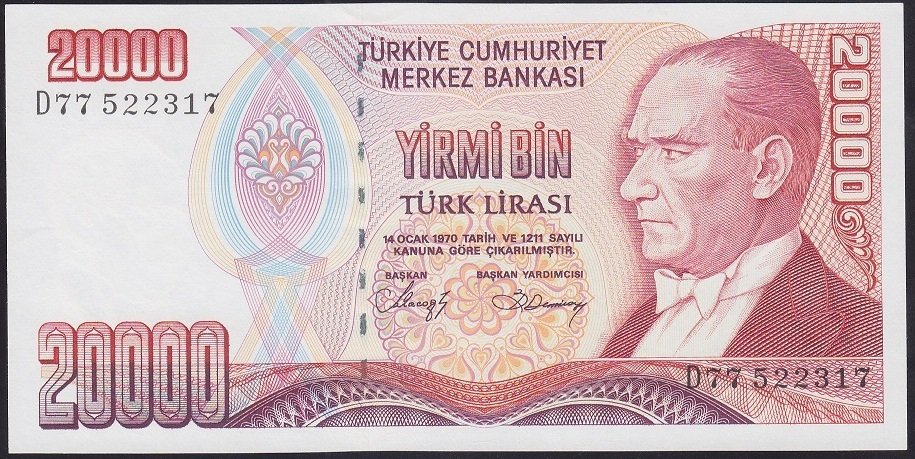 7.EMİSYON 1.TERTİP 20000 LİRA D77 522317 ÇİL