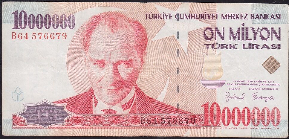 7.Emisyon 10000000 Lira B64 576679 Çok Temiz+