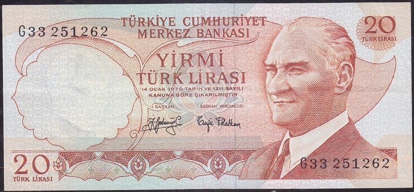 6.Emisyon 3.Tertip 20 Lira G33 251262 Çok Çok Temiz