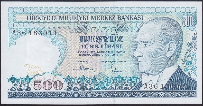 7.Emisyon 1.Tertip 500 Lira A36 163011 Çilaltı Çil
