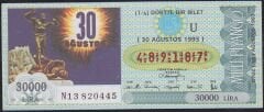 1993 30 Ağustos Çeyrek Bilet - U Serisi