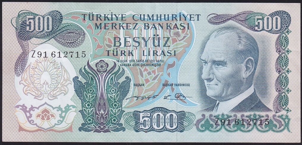 6.Emisyon 2.Tertip 500 Lira Z91 612715 Çok Temiz+