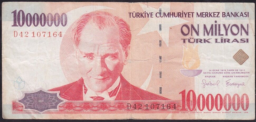 7.Emisyon 10000000 Lira D42 107164 Çok Temiz