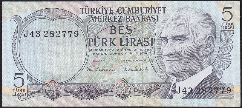 6.Emisyon 2.Tertip 5 Lira J43 282779 Çil