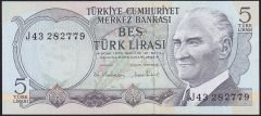 6.Emisyon 2.Tertip 5 Lira J43 282779 Çil