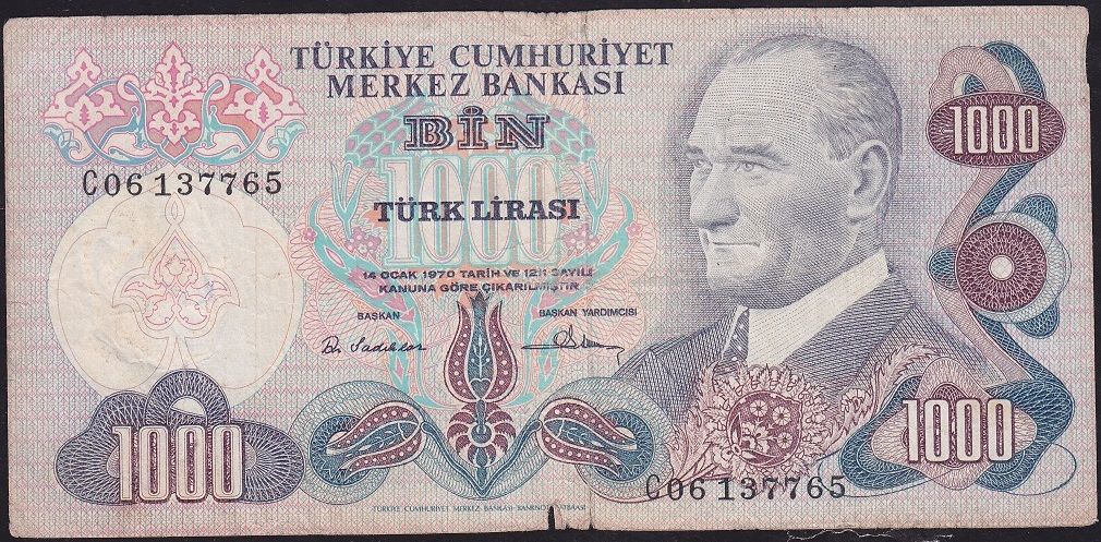 6.Emisyon 1.Tertip 1000 Lira C06 137765 Temiz