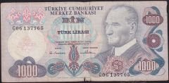6.Emisyon 1.Tertip 1000 Lira C06 137765 Temiz