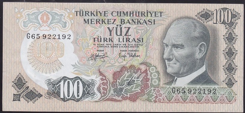 6.EMİSYON 2.TERTİP 100 LİRA G65 922192 ÇÇT +