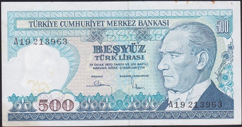 7.Emisyon 1.Tertip 500 Lira A19 213963 Ççt +