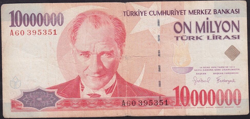 7.Emisyon 10000000 Lira A60 395351 Çok Temiz