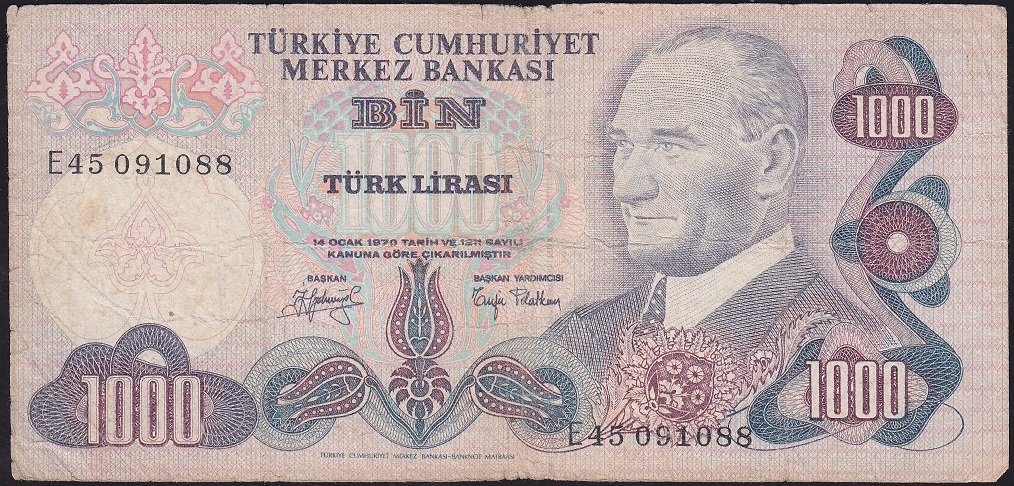 6.Emisyon 2.Tertip 1000 Lira E45 091088 Temiz