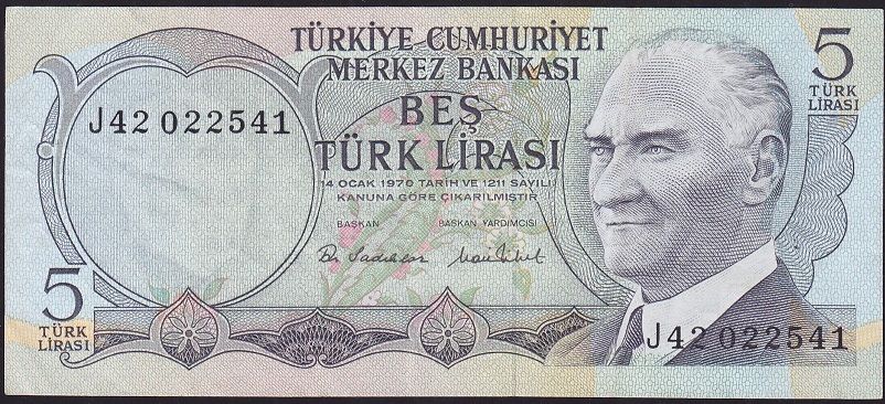 6.Emisyon 2.Tertip 5 Lira J42 022541 Çok Temiz+