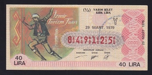 1979 29 MART YARIM BİLET İZMİR TURİZM FUARI