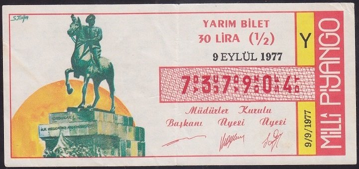 1977 9 EYLÜL YARIM BİLET - Y SERİSİ