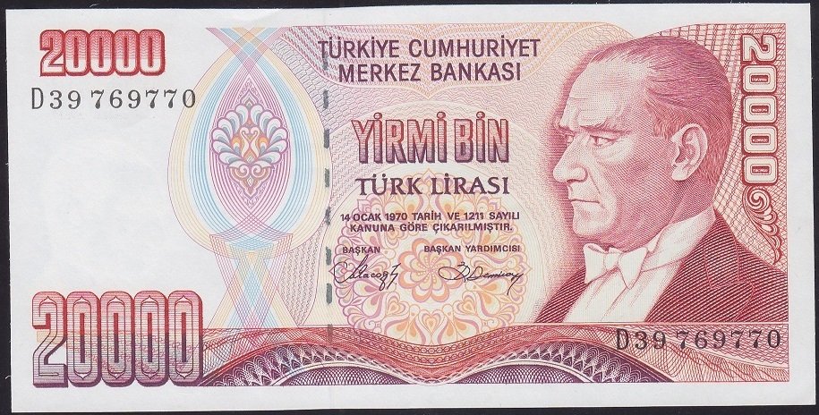7.EMİSYON 1.TERTİP 20000 LİRA D39 769770 ÇİLALTI +