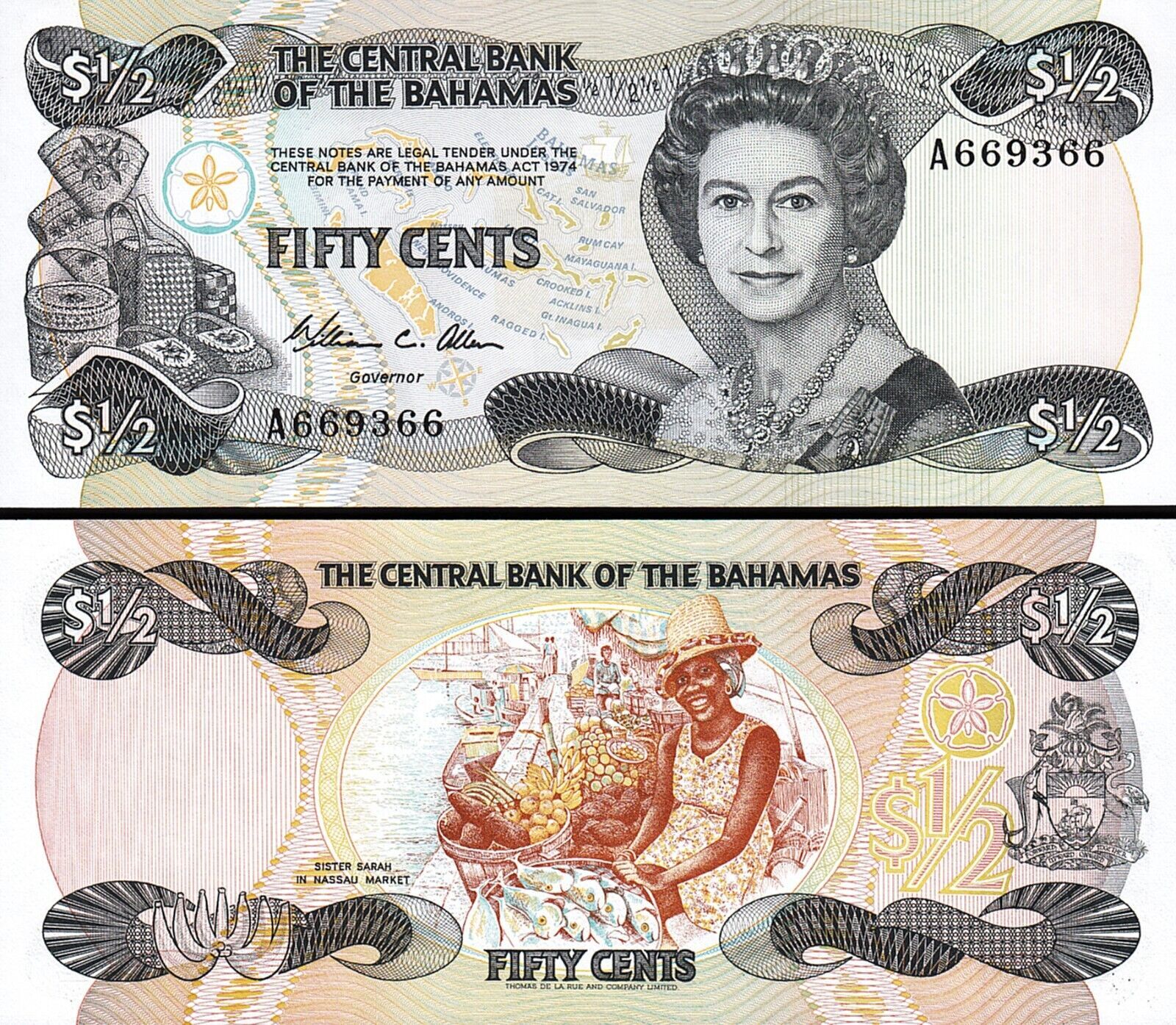 Bahamas 1/2 Dolar 1974 Çilaltı Çil Pick 42