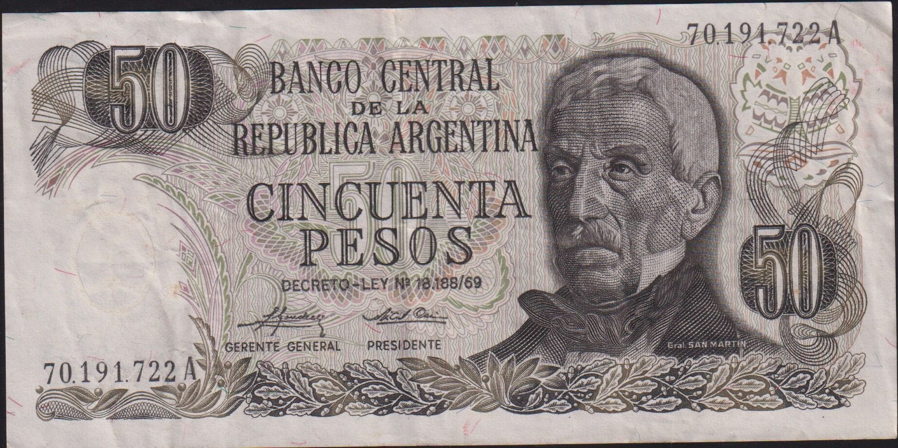 Arjantin 50 Pesos 1974 - 1975 Çok Temiz+ Pick 296b