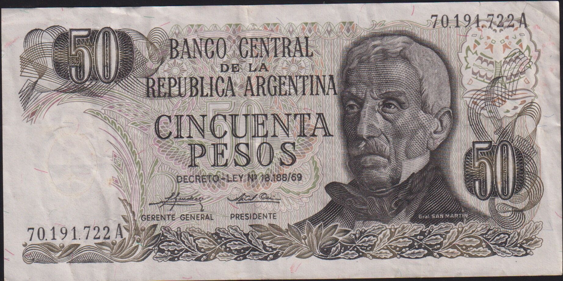 Arjantin 50 Pesos 1974 - 1975 Çok Temiz+ Pick 296b