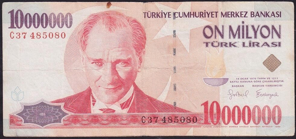 7.Emisyon 10000000 Lira C37 485080 Çok Temiz