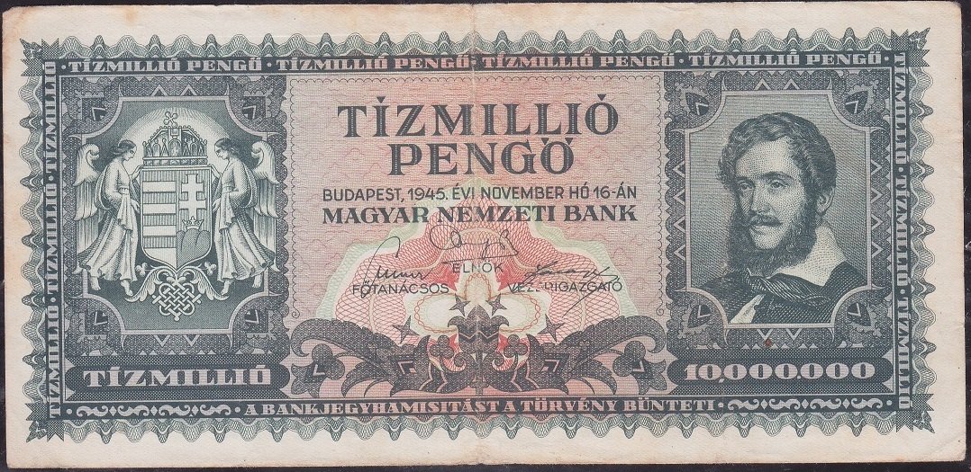 Macaristan 10000000 Pengo 1945 Çok Temiz +