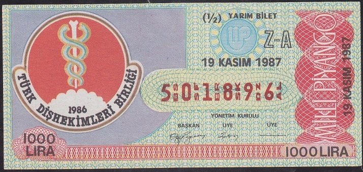 1987 19 Kasım Yarım Bilet - Z-A Serisi