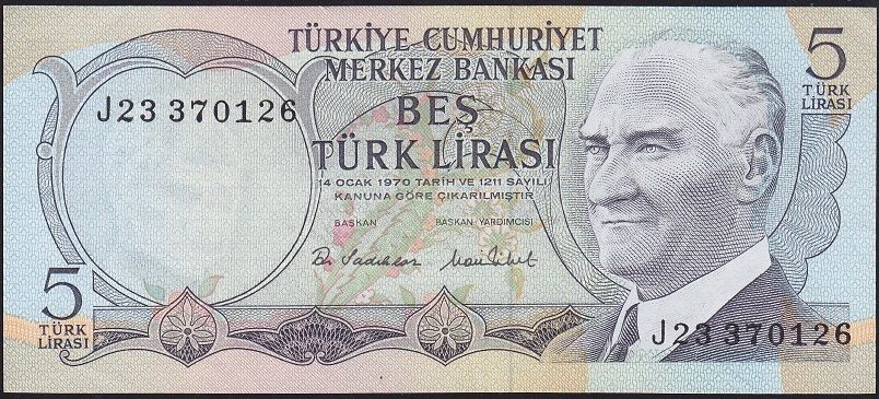 6.Emisyon 2.Tertip 5 Lira J23 370126 Çok Çok Temiz+