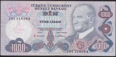 6.Emisyon 1.Tertip 1000 Lira Z91 316264 Çok Çok Temiz ( Düzeltme var )