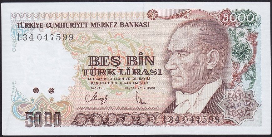7.Emisyon 4.Tertip 5000 Lira I34 047599 Çil